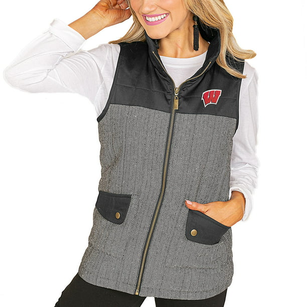 Wisconsin Badgers Women's L Full Zip 'Faux Hoodz' Hooded Vest NCAA